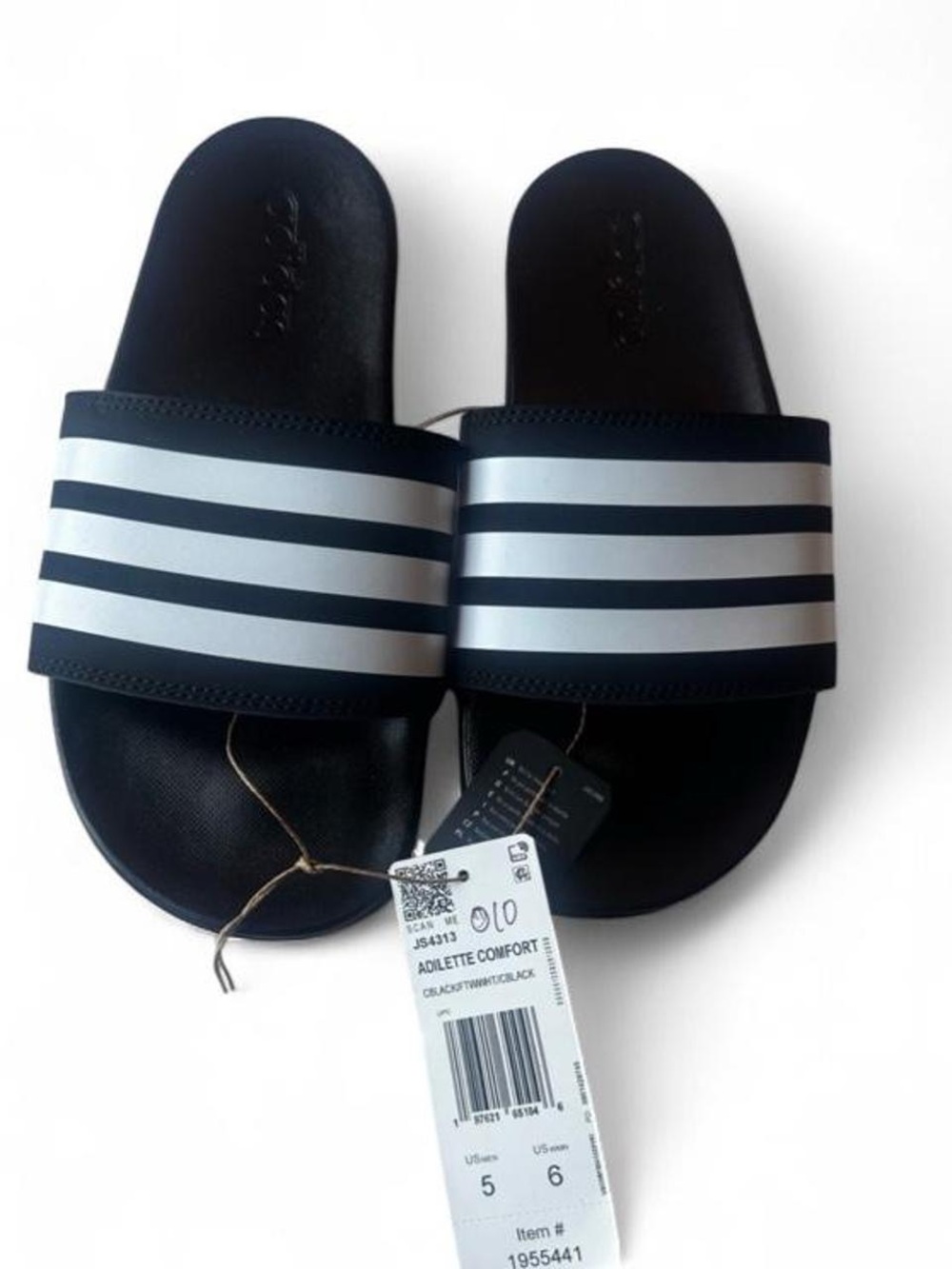 ADIDAS Adilette Comfort Unisex Black White Stripe Slides Mens 5, Womens 6 New